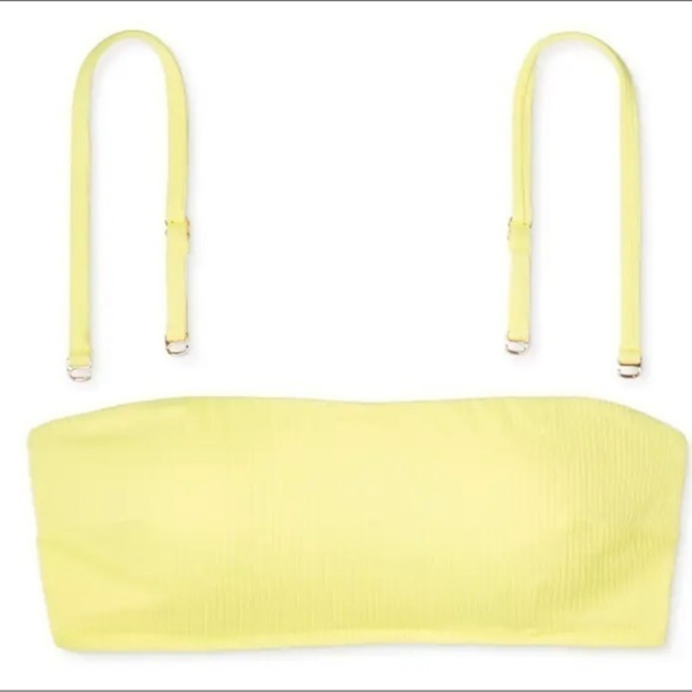 Shade & Shore Yellow Ribbed Bandeau Swim Bikini Top Size 36B NEW NWT